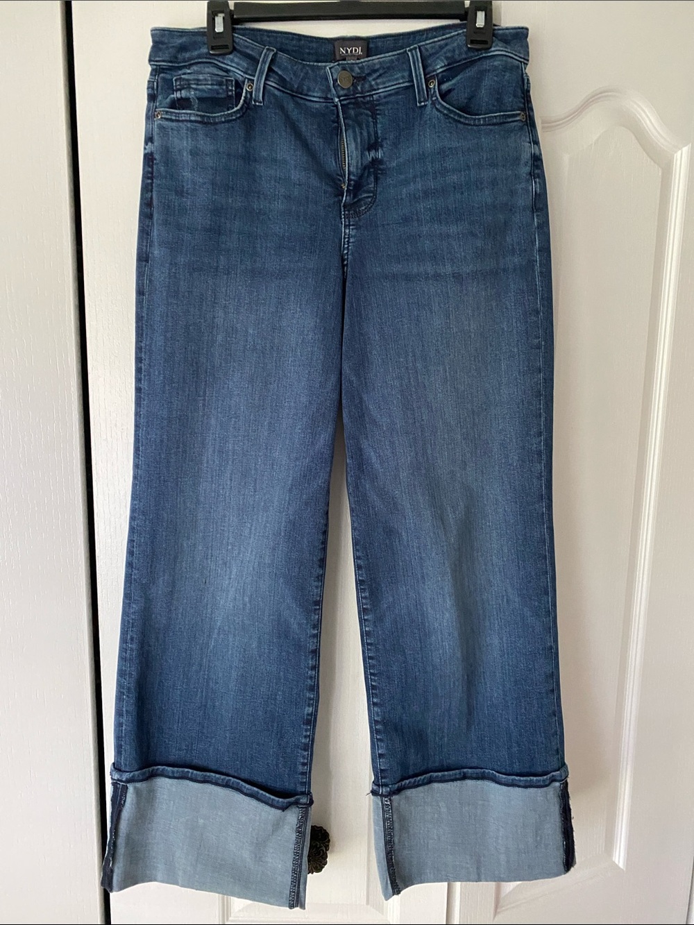 NYDJ Dark Blue Wide Leg Jeans with Rolled Cuffs